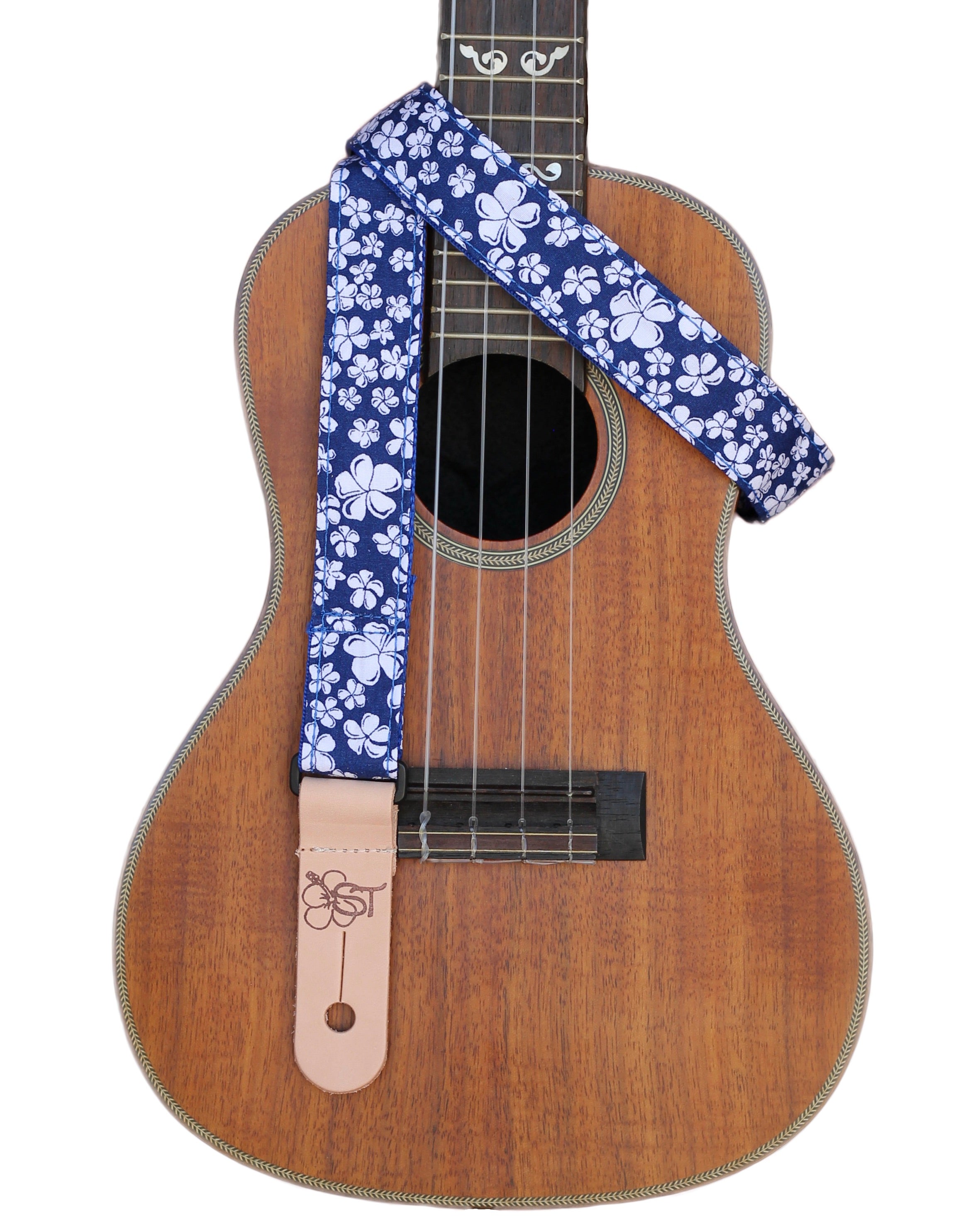 Sherrin's Threads - Uke/Mandolin Strap 1" - Blue Hibiscus