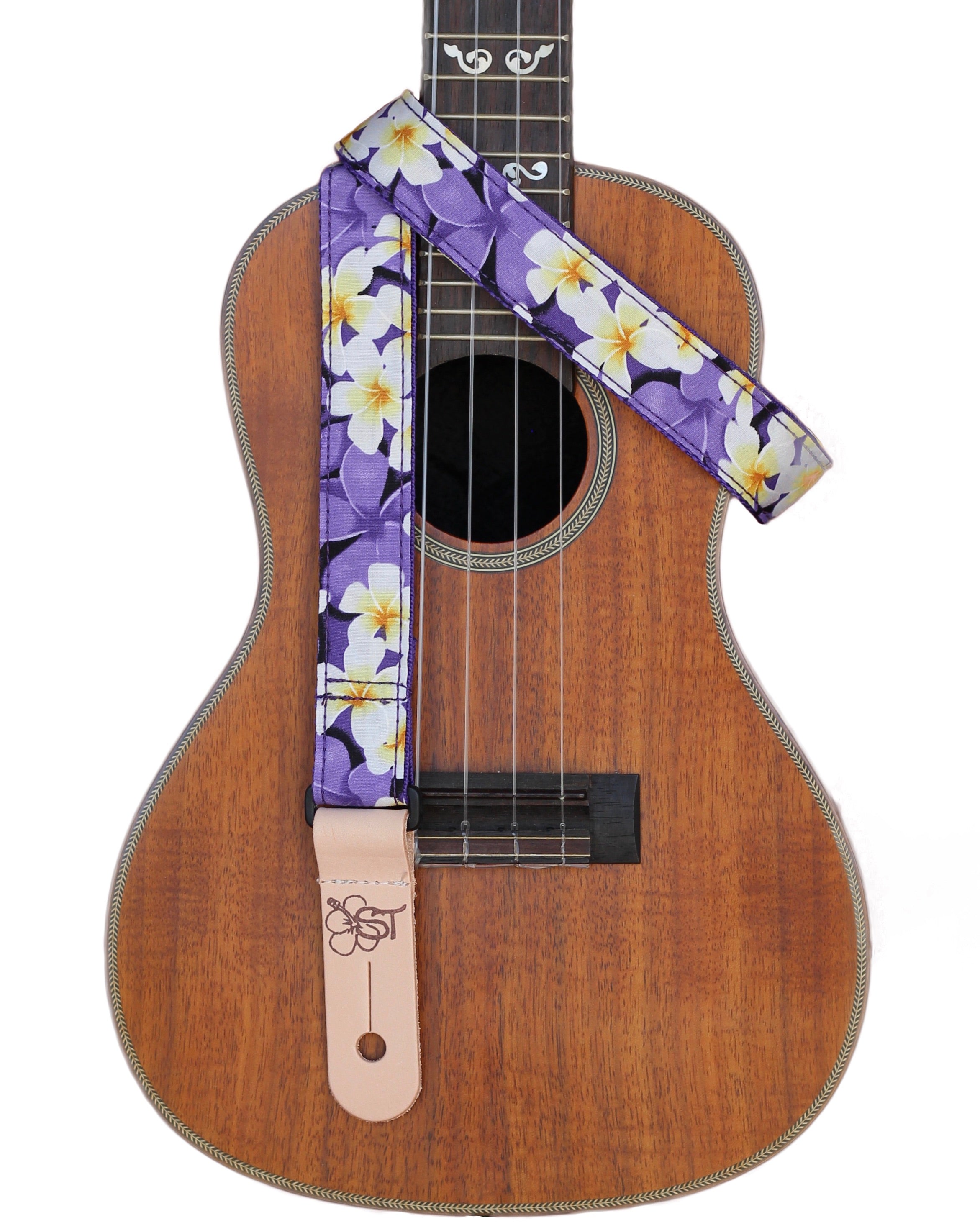 Sherrin's Threads - Uke/Mandolin Strap 1" - Purple Plumeria
