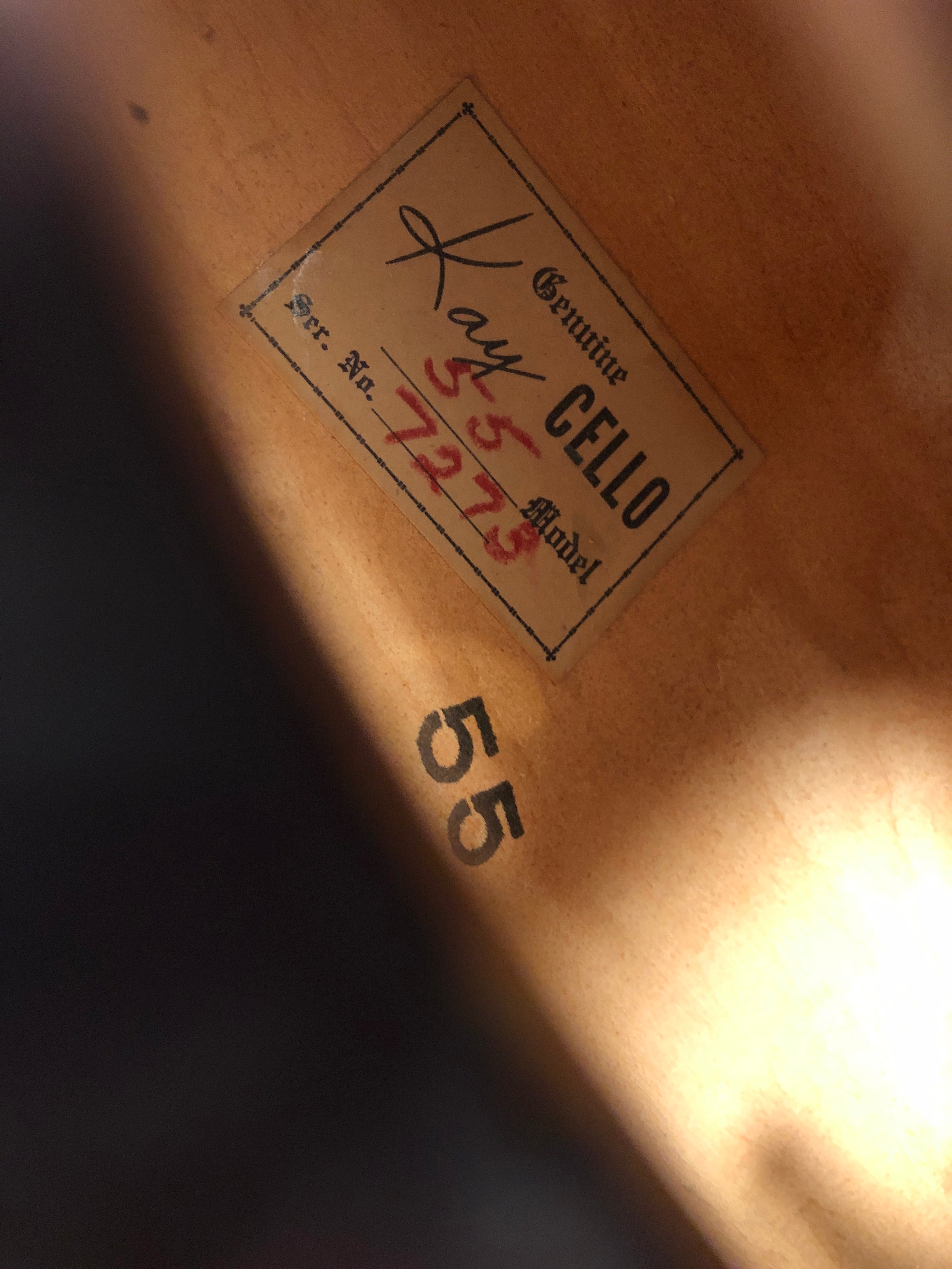 1930's  Kay 4/4 Cello 55 with Hard Case & Roth Glasser bow