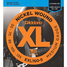D'Addario - Electric Bass Strings #EXL160-5 - 5 String - Medium Gauge - Long Scale