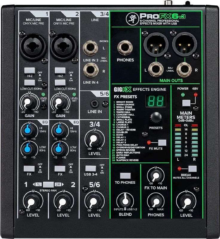 Mackie 6 channel professional effects mixer with USB - PROFX6-V3