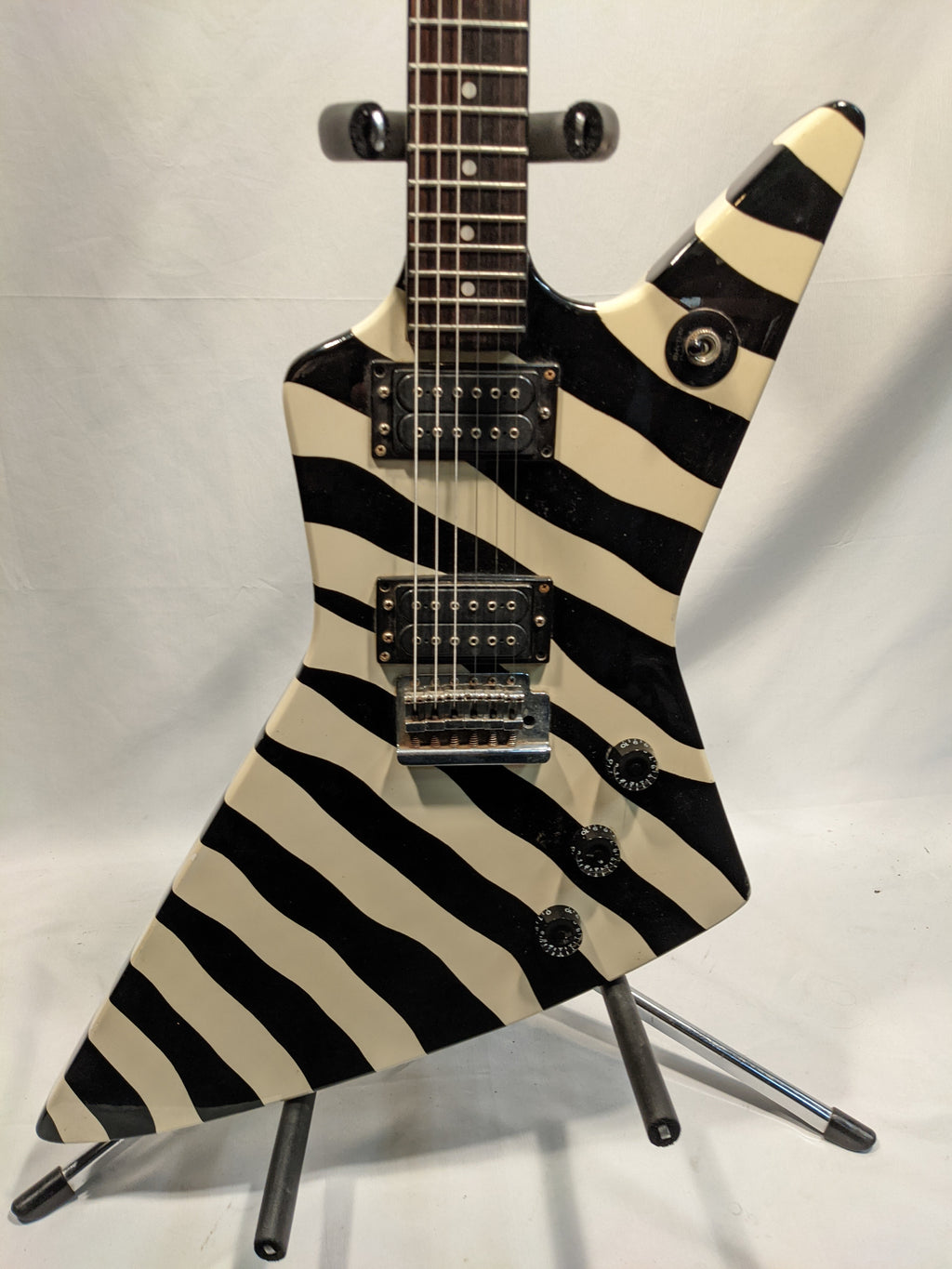 1980's Arbor - Zebra Stripe Explorer Style Guitar w/ Chip Case