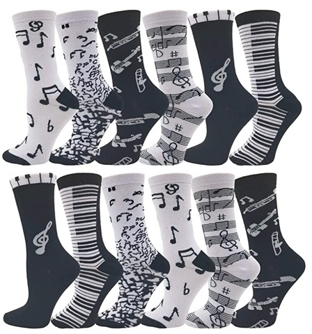 Musical Theme Socks - Ladies 9-11 (White - Black)