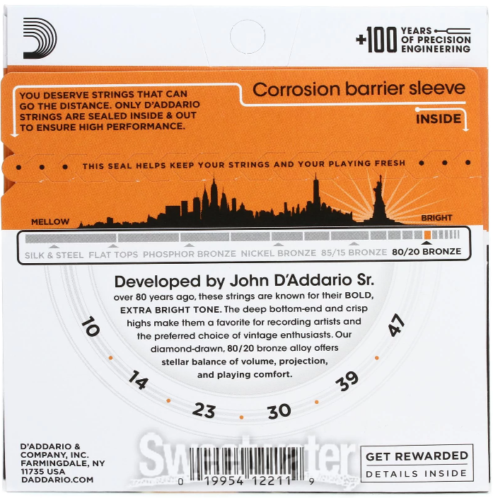 D'Addario - Acoustic Guitar Strings #EJ10 - Bronze - Extra Light Gauge