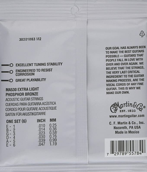 Martin - Acoustic Guitar Strings - Phosphor Bronze - MA530 - Extra Light