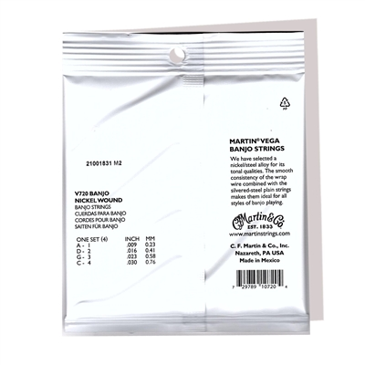Martin - Tenor Banjo Strings - Nickel Wound - V720 - Tenor