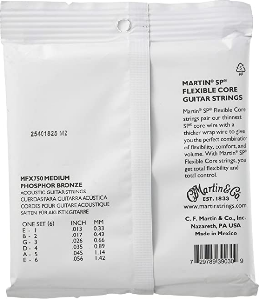 Martin - Acoustic Guitar Strings - Phosphor Bronze - Flex  Core - MFX750 - Medium