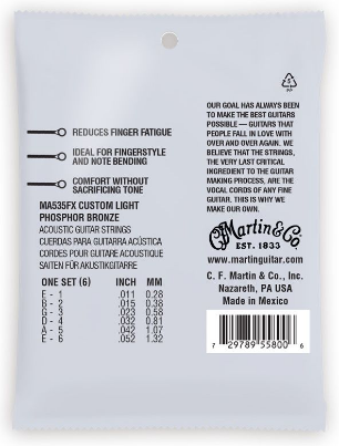 Martin - Acoustic Guitar Strings - Phosphor Bronze - Flex Core - MA535FX - Custom Light