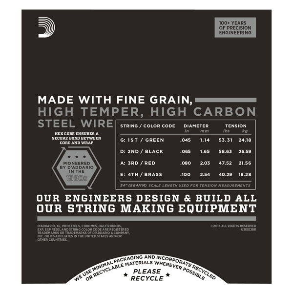 D'Addario - Electric Bass Strings #ECB81 - Flatwound - Light Gauge - Long Scale