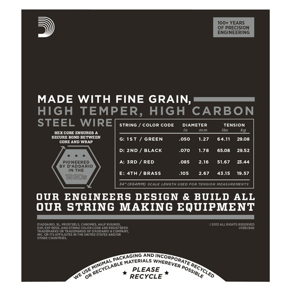 D'Addario - Electric Bass Strings #ECB82 - Flatwound - Medium Gauge - Long Scale