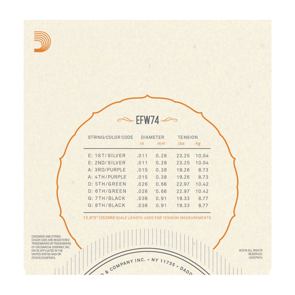 D'Addario - Mandolin Loop End Strings #EFW74 - Flatwound Stainless Steel - Medium Gauge