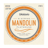 D'Addario - Mandolin Loop End Strings #EFW74 - Flatwound Stainless Steel - Medium Gauge