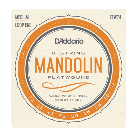 D'Addario - Mandolin Loop End Strings #EFW74 - Flatwound Stainless Steel - Medium Gauge