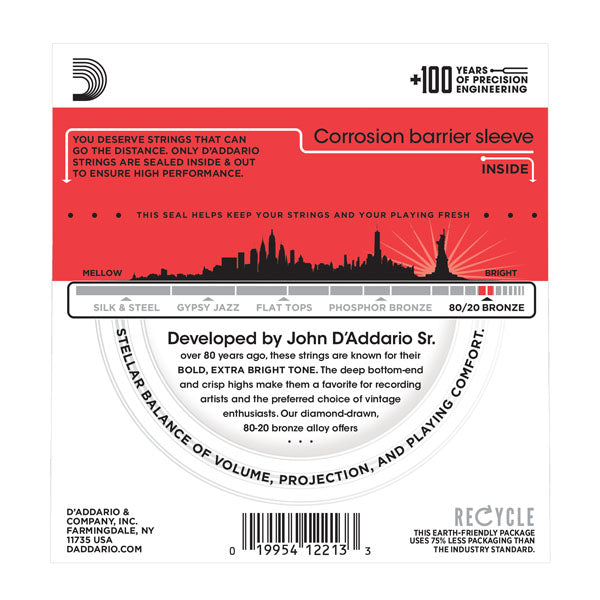 D'Addario - Acoustic Guitar Strings #EJ12 - 80/20 Bronze - Medium Gauge