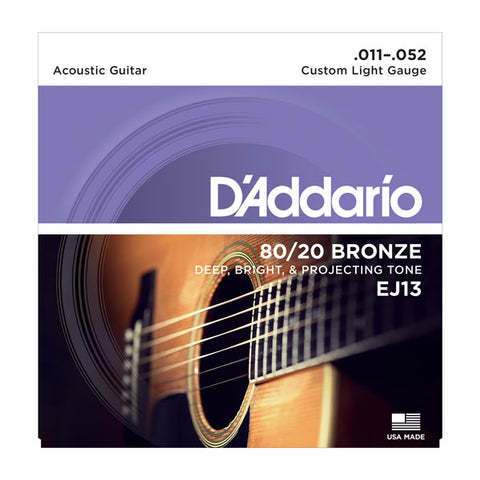 D'Addario - Acoustic Guitar Strings #EJ13 - 80/20 Bronze - Custom Light Gauge