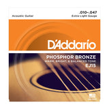 D'Addario - Acoustic Guitar Strings #EJ15 - Phosphor Bronze - Extra Light Gauge