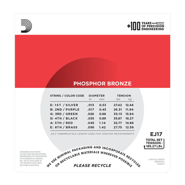 D'Addario - Acoustic Guitar Strings #EJ17 - Phosphor Bronze - Medium Gauge