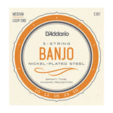 D'Addario- Banjo Loop End Strings #EJ61 - Nickel Plated Steel - Medium Gauge