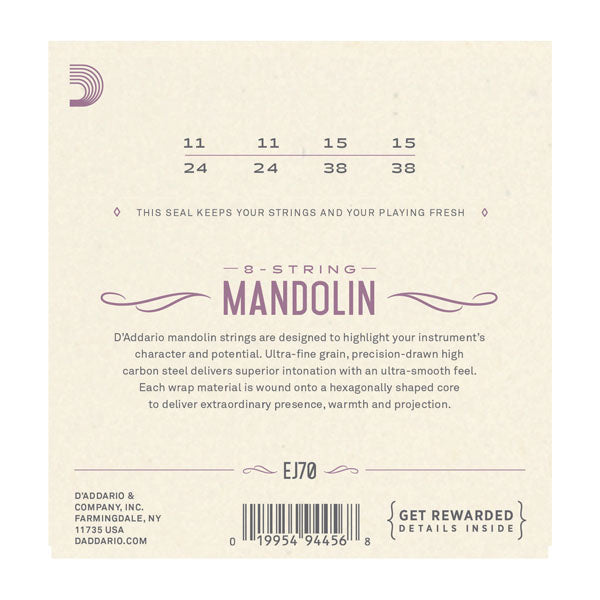 D'Addario- Mandolin Strings #EJ70 - Phosphor Bronze  8 String - Med/Light Ball End