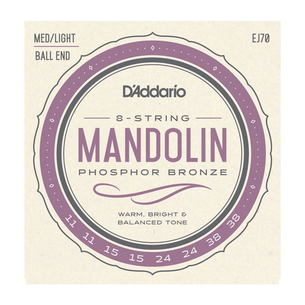 D'Addario- Mandolin Strings #EJ70 - Phosphor Bronze  8 String - Med/Light Ball End