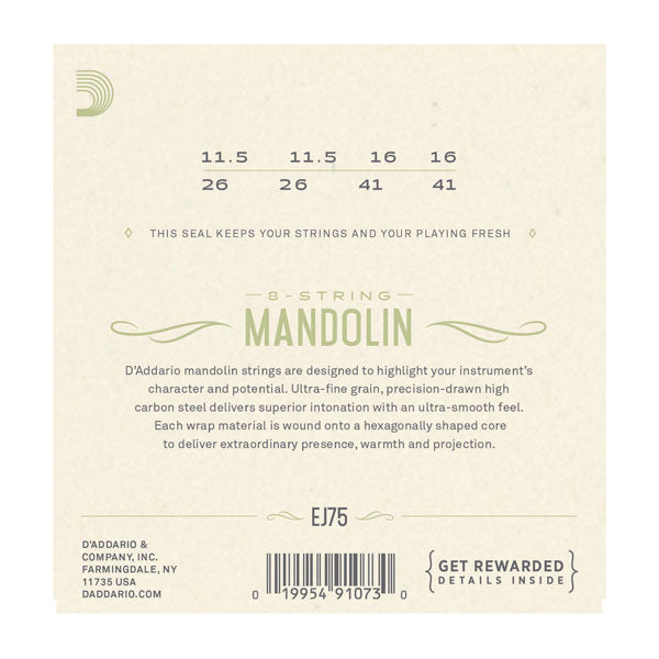 D'Addario  - Mandolin Strings #EJ75 - Phosphor Bronze - Med/Heavy Loop End