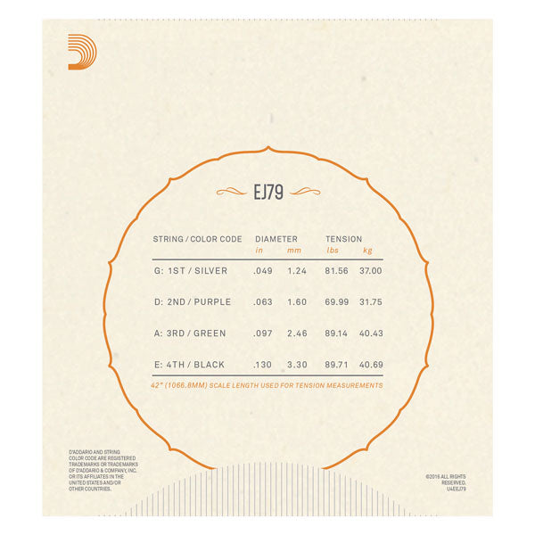 D'Addario - EJ79 - Medium - Copper Mando-Bass Strings