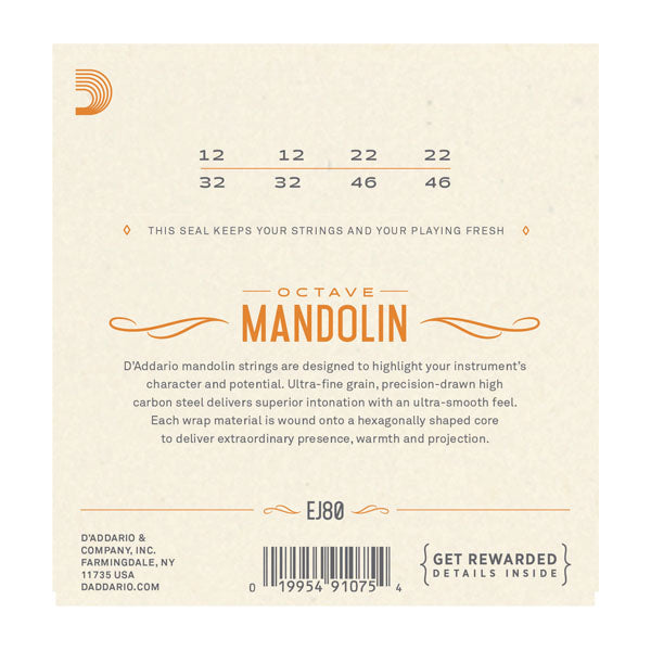 D'Addario - Mandolin Strings #EJ80 - Octave Phosphor Bronze - Medium Loop End