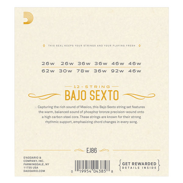 D'Addario - Bajo Sexto Strings  - Loop End - 12 Strings - EJ86