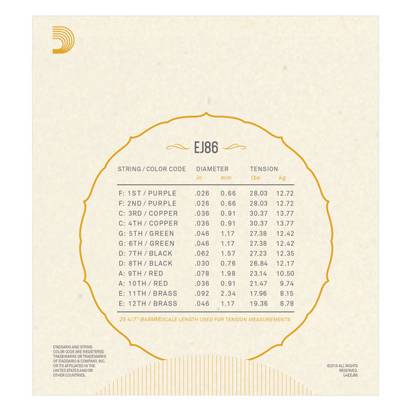 D'Addario - Bajo Sexto Strings  - Loop End - 12 Strings - EJ86