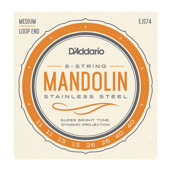 D'Addario- Mandolin Loop End Strings #EJS74 - Stainless Steel - Medium Gauge