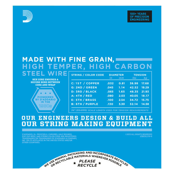 D'Addario - Electric Bass Strings #EXL170-6 - 6 String - Light Gauge - Long Scale