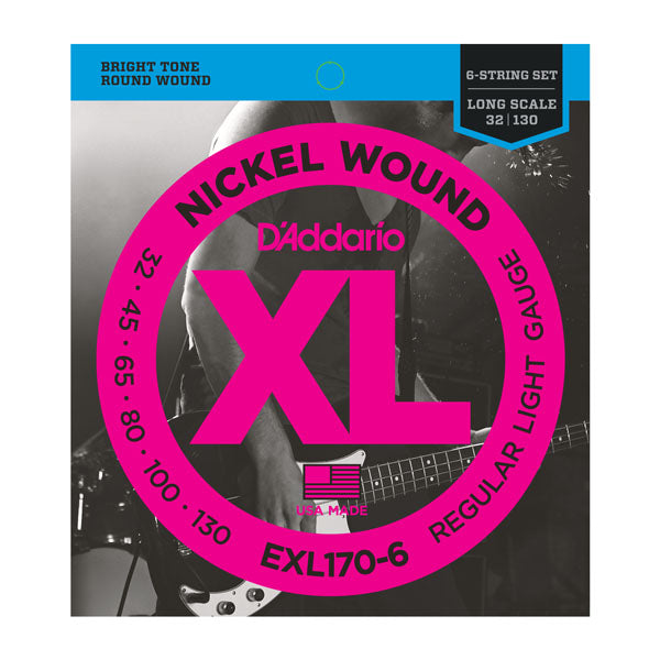 D'Addario - Electric Bass Strings #EXL170-6 - 6 String - Light Gauge - Long Scale