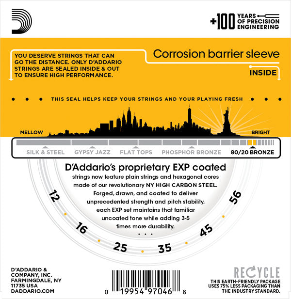 D'addario - EXP14 - Bluegrass Coated Acoustic 80/20 Bronze
