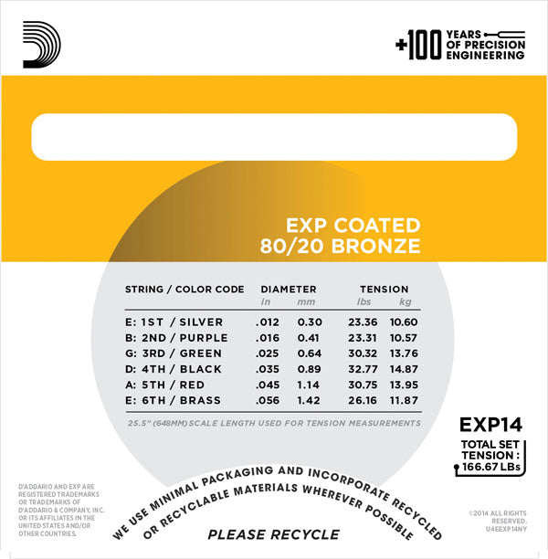 D'addario - EXP14 - Bluegrass Coated Acoustic 80/20 Bronze