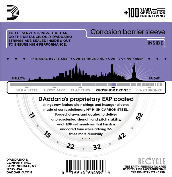 D'addario - EXP26 - Custom Light Coated Acoustic Phospher Bronze