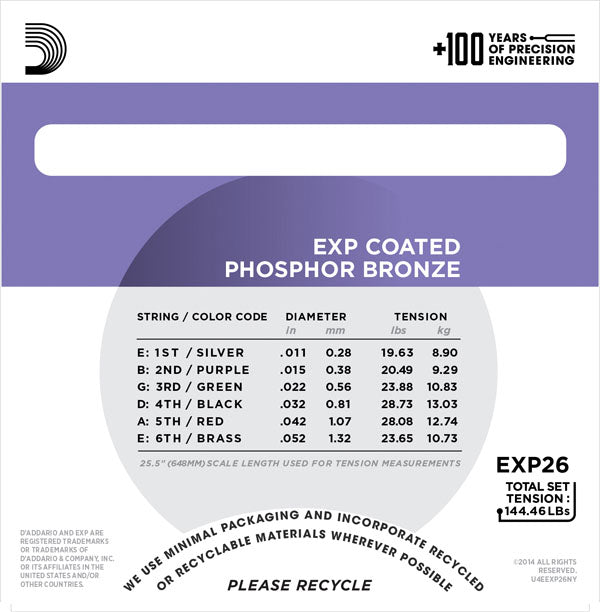 D'addario - EXP26 - Custom Light Coated Acoustic Phospher Bronze