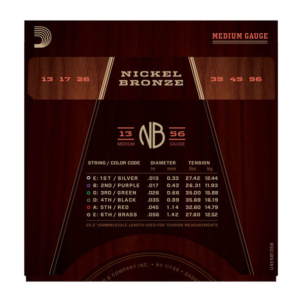 D'addario Nickel Bronze Wound Acoustic Mediums - 13-56