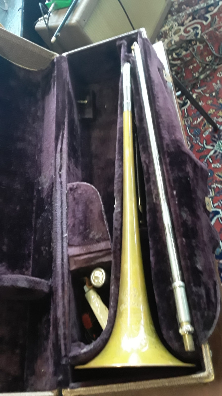 Vintage Olds Recording Trombone w/hard case, mouthpiece, cleaning rod, slide grease, snake
